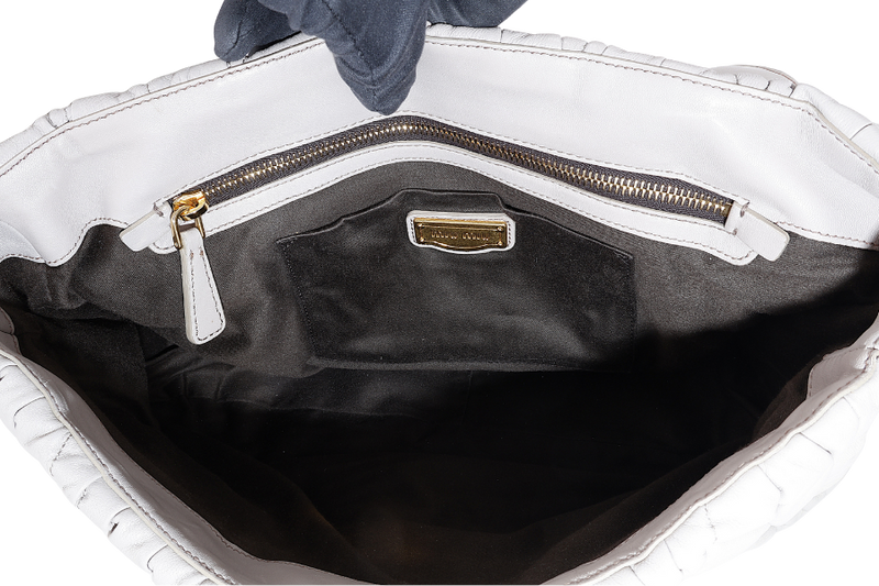 MIU MIU GREY TURNLOCK TOP HANDLE MATELASSE LEATHER 2WAY BAG GOLD HARDWARE WITH LEATHER STRAPS NO DUST COVER