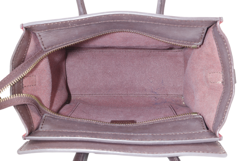 CELINE LUGGAGE NANO BAG TRICOLOR BROWN TAUPE LEATHER GOLD HARDWARE WITH LONG STRAPS