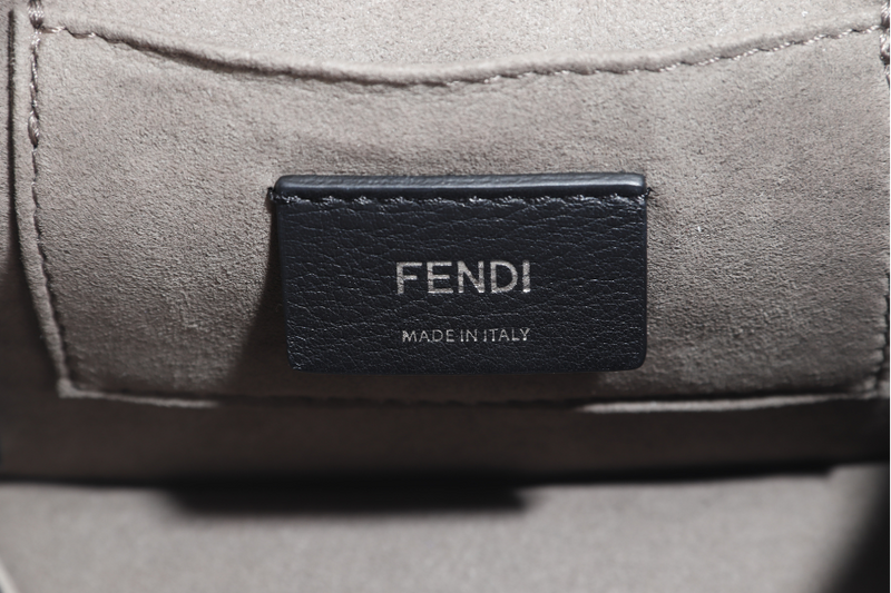 FENDI KAN I LOGO CROSSBODY (8BT286) SMALL BLACK CALF LEATHER PALLADIUM AND GOLD HARDWARE WITH DUST COVER