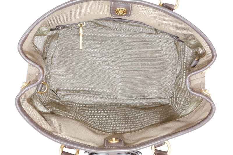 PRADA LOGO JACQUARD MEDIUM CANVAS CORDA BRUCIA GOLD HARDWARE WITH LONG STRAPS, CARD AND DUST COVER