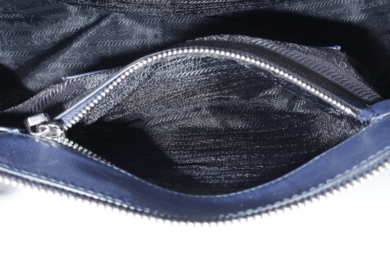 PRADA BR4998 BLUE LARGE LEATHER BOSTON BAG SILVER HARDWARE WITH KEYS & LOCK NO DUST COVER