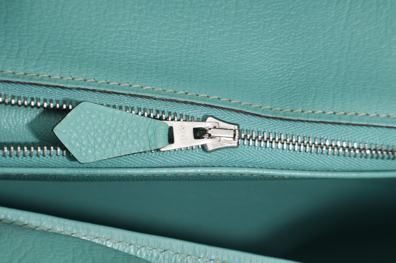 HERMES BIRKIN 35 BLUE AQUA TOGO LEATHER SILVER HARDWARE STAMP M (2009) WITH LOCK&KEYS, RAINCOAT AND DUST COVER