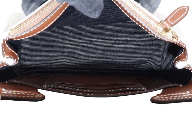 BURBERRY HACKBERRY CANVAS BAG BEIGE WITH BROWN TRIM WITH STRAPS AND DUST COVER