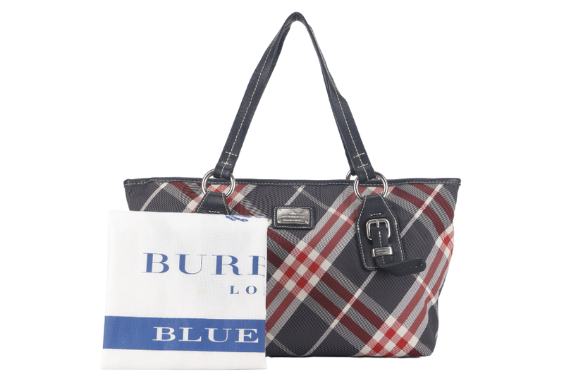 BURBERRY BLUE LABEL RED & BLUE CHECK ZIPPY TOTE BAG ZAE05-110-07 WITH DUST COVER