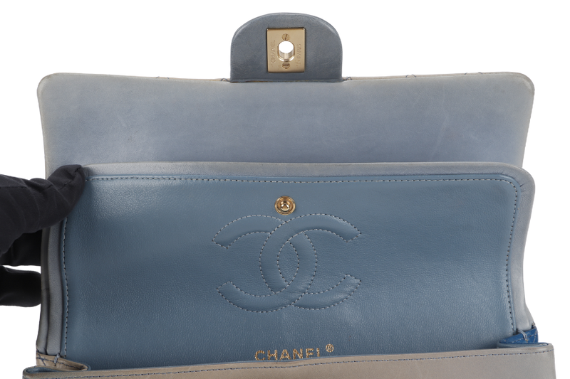 CHANEL OMBRE CLASSIC DOUBLE FLAP (1349xxxx) MEDIUM MULTICOLOUR LAMBSKIN LEATHER GOLD HARDWARE WITH DUST COVER AND BOX