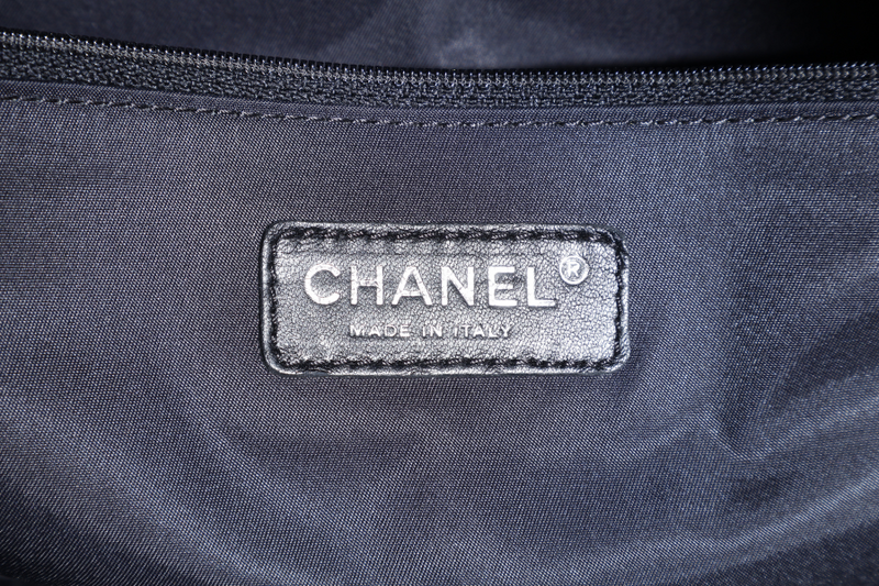 CHANEL PARIS BIARRITZ TOTE BAG BLACK COATED CANVAS SILVER HARDWARE (1407xxxx) WITH CARD AND DUST COVER