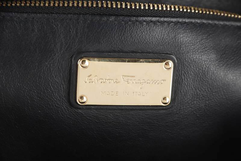 SALVATORE FERRAGAMO SOFIA TOP HANDLE MEDIUM BLACK SATCHEL LEATHER GOLD HARDWARE