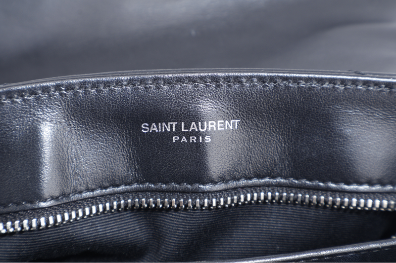 YVES SAINT LAURENT (YSL) LOULOU TOY BLACK LEATHER SHOULDER BAG SILVER HARDWARE WITH LEATHER STRAPS, DUST COVER AND BOX