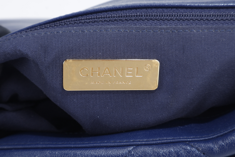 CHANEL C19 (2943xxxx) SMALL ELECTRIC BLUE CLAFSKIN MIX HARDWARE WITH DUST COVER, CARD AND BOX