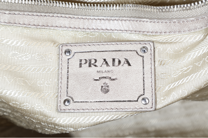 PRADA NAPPA GAUFRE (BN1935) GREY LEATHER SILVER HARDWARE WITH STRAPS, CARD AND DUST COVER