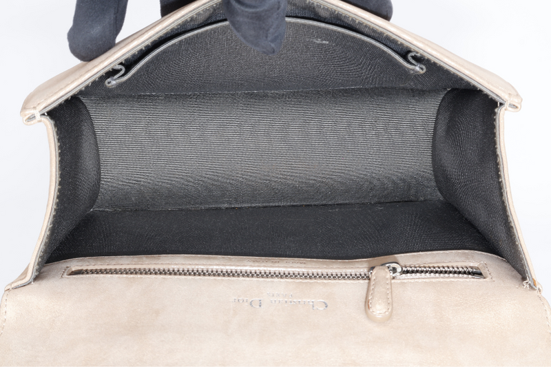 DIOR DIORAMA SMALL METALLIC BEIGE SUEDE SILVER HARDWARE 01-BO-0125 WITH CARD, DUST COVER AND BOX