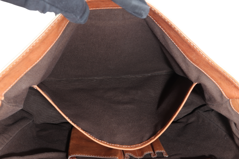 SALVATORE FERRAGAMO MESSENGER BAG SPRING 2012 MENSWEAR BROWN LEATHER WITH CANVAS SILVER HARDWARE NO DUST COVER