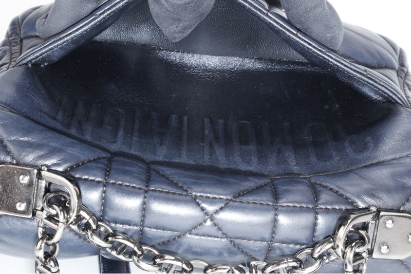 CHRISTINE DIOR CARO BLACK SMALL LEATHER 2WAYS BAG PALLADIUM HARDWARE NO DUST COVER