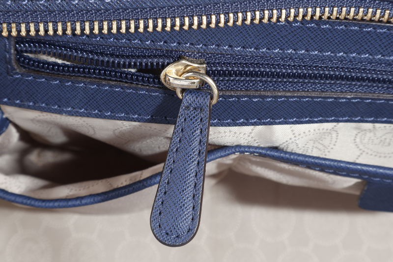 MICHAEL KORS SELMA NAVY SAFFIANO LEATHER SATCHEL BAG GOLD HARDWARE WITH STRAPS AND DUST COVER