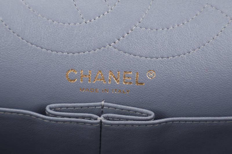 CHANEL REISSUE 2.55 (1893xxxx) MEDIUM DOUBLE FLAP DARK GREY CAVIAR LEATHER GOLD HARDWARE WITH DUST COVER