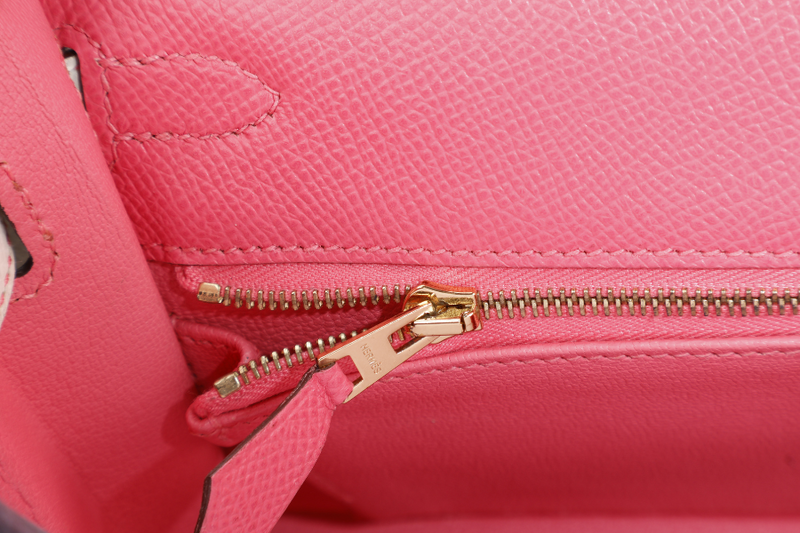 HERMES KELLY 25 HSS STAMP C (YEAR 2018) ROSE AZALEE & CRAIE EPSOM LEATHER LIGHT GOLD HARDWARE WITH STRAP, KEYS, LOCK AND DUST COVER