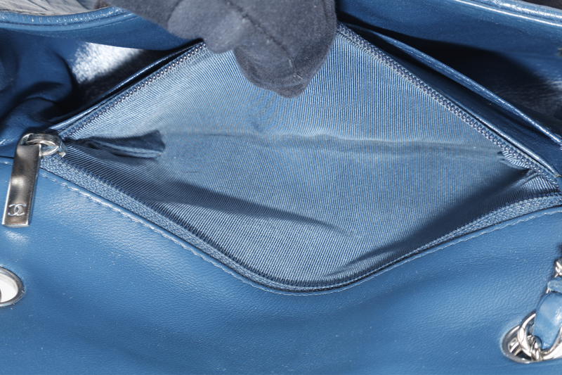 CHANEL BLUE LAMBSKIN MINI RECTANGLE CLASSIC FLAP (1762xxxx) SILVER HARDWARE WITH DUST COVER