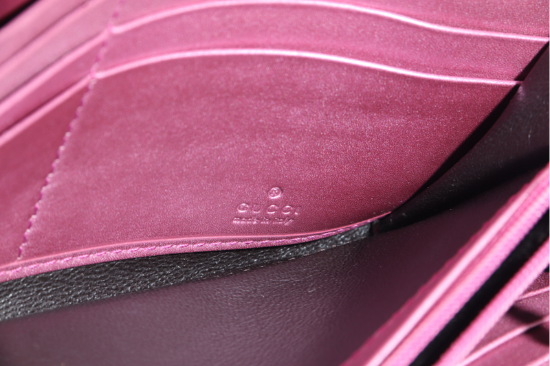 GUCCI GUCCISIMA HEART CHARM PINK LEATHER LONG WALLET GOLD HARDWARE WITH DUST COVER