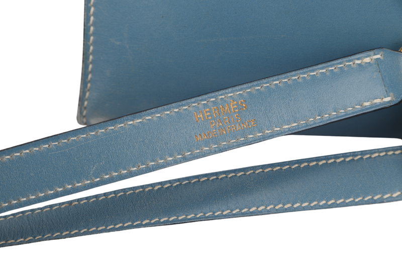 HERMES KELLY 32 STAMP A (YEAR 1997) BLUE JEAN BOX LEATHER GOLD HARDWARE WITH DUST COVER, STRAP , KEYS AND LOCK