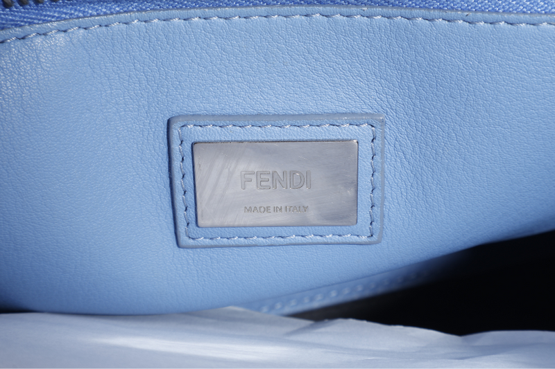 FENDI PEEKABOO (8BN290-81P-188-10429) BLUE GRAINED CALF LEATHER SILVER HARDWARE WITH RAINCOAT, STRAPS AND DUST COVER