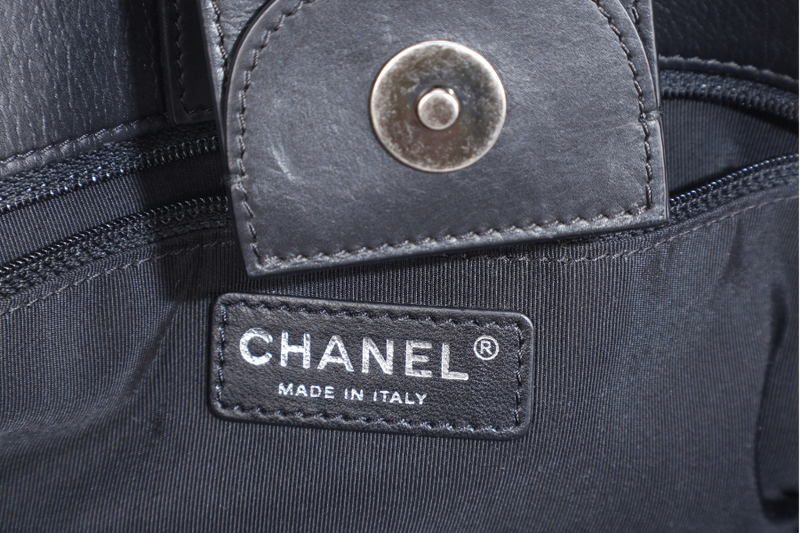 CHANEL QUILTED BLACK TOP HANDLE BAG (2194xxxx) RUTHENIUM HARDWARE WITH CARD AND DUST COVER