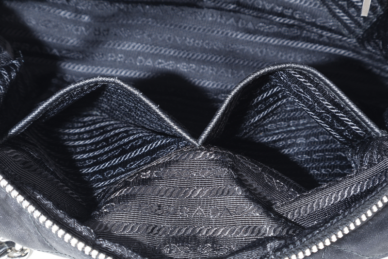 PRADA BAULETTO TESSUTO BLACK NYLON CHAIN SILVER HARDWARE WITH LOCK & KEYS AND DUST COVER