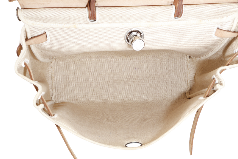 HERMES HERBAG SHOULDER BAG IN BEIGE CANVAS AND BROWN LEATHER STAMP D SQUARE (YEAR 2000) SILVER HARDWARE WITH DUST COVER