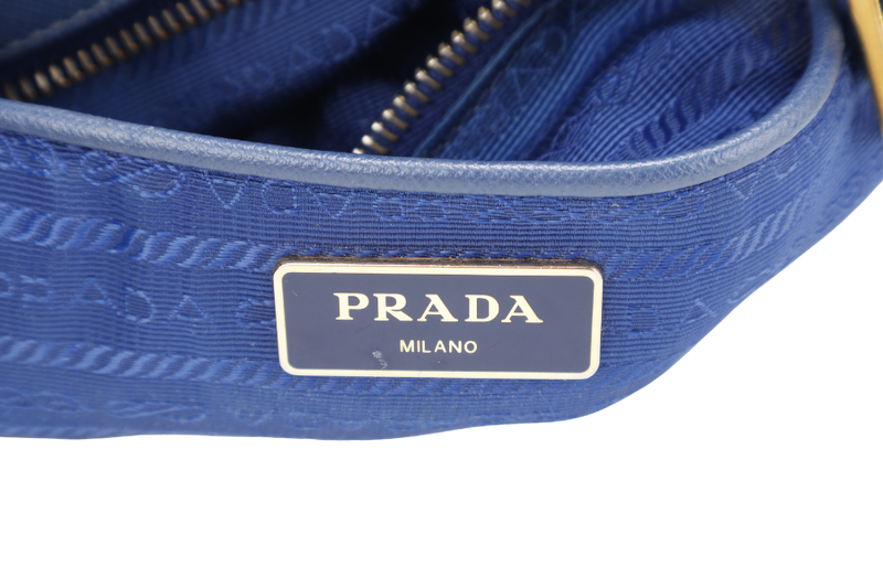 PRADA TESSUTO MEDIUM TOTE (BN2106) NAVY BLUE NYLON GOLD HARDWARE WITH CARD AND STRAPS