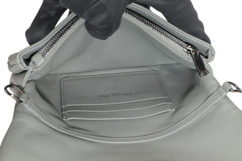 CHRISTIAN DIOR GREY LEATHER WOC 05-RU-0292 RUTHENIUM CHAIN WITH DUST COVER