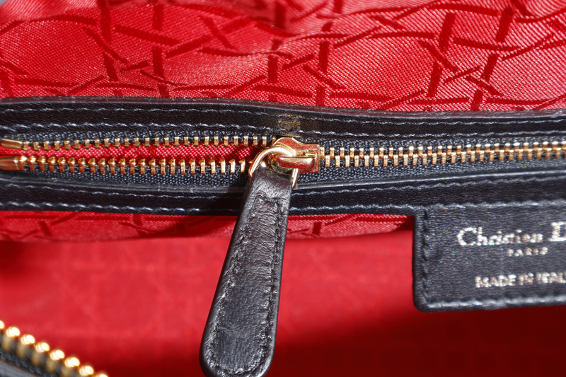 CHRISTIAN DIOR LADY DIOR LARGE BLACK LAMBSKIN 18-MA-0114 GOLD HARDWARE WITH STRAPS, NO DUST COVER