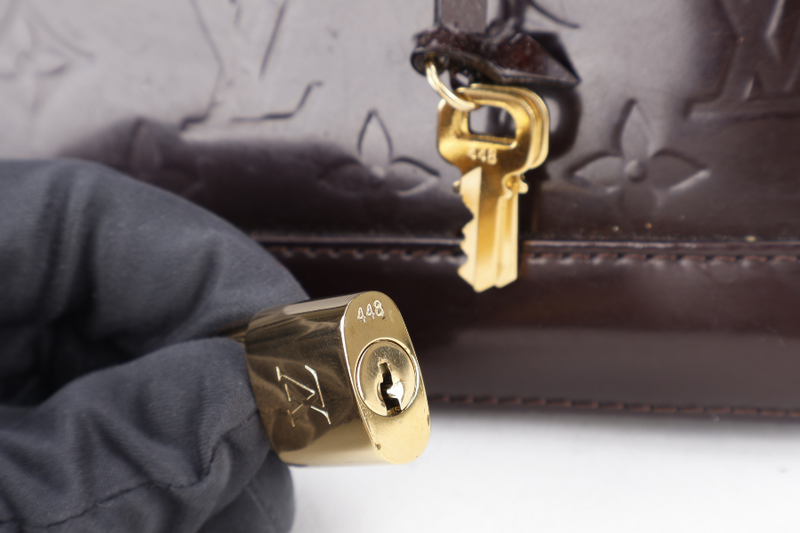 LOUIS VUITTON ALMA BB AMARANTE VERNIS (M12173) GOLD HARDWARE WITH LOCK&KEYS , DUST COVER, STRAPS AND BOX