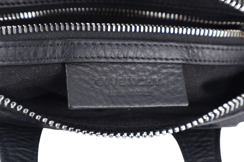 GIVENCHY NIGHTINGALE SATCHEL BLACK LEATHER SILVER HARDWARE WITH STRAPS AND DUST COVER