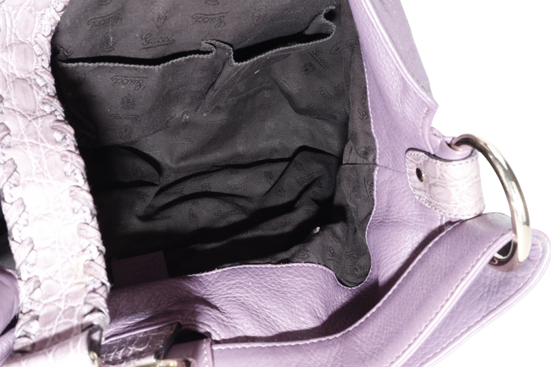 GUCCI G WAVE LEATHER HOBO PURPLE CALF LEATHER SILVER HARDWARE WITH DUST COVER AND STRAPS