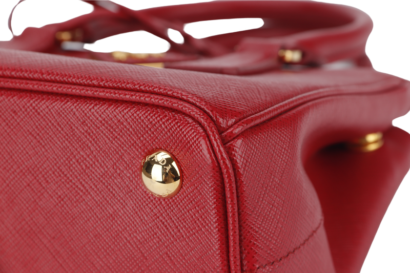 PRADA GALLERIA MINI TOTE (1BA906) RED SAFFIANO LEATHER GOLD HARDWARE WITH STRAP AND DUST COVER