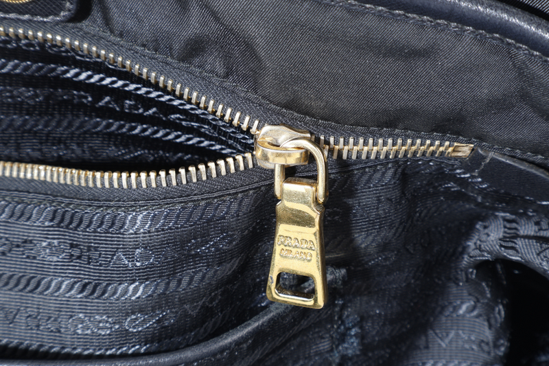PRADA BR4997 SHOULDER TOTE BAG NERO TESSUTO SAFFIANO GOLD HARDWARE WITH CHARM, CARD AND NO DUST COVER