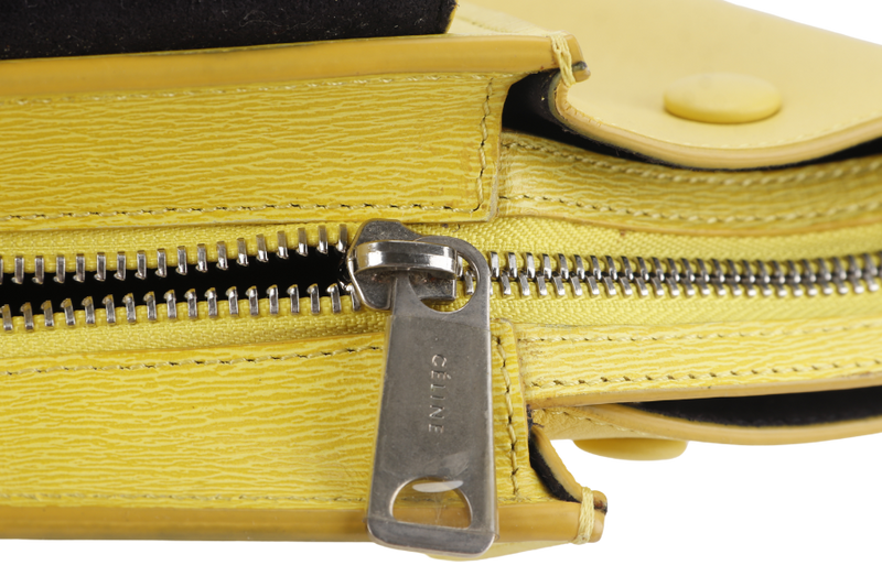 CELINE TRAPEZE SATCHEL YELLOW CALFSKIN LEATHER SILVER HARDWARE WITH STRAPS NO DUST COVER