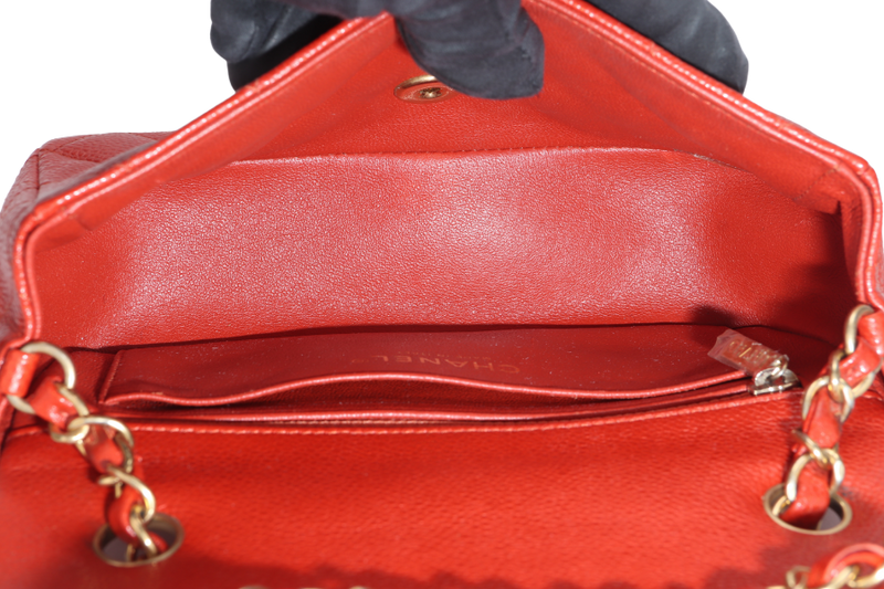 CHANEL CLASSIC FLAP MINI RECTANGULAR (2062xxxx) RED CAVIAR GOLD HARDWARE WITH DUST COVER