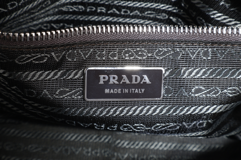 PRADA BN1114 TOP HANDLE BEIGE VINYL BAG SILVER HARDWARE WITH CARD, KEYS&LOCK AND DUST COVER
