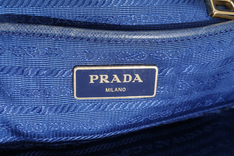 PRADA BR4997 SHOULDER TOTE BAG BLUETTE TESSUTO SAFFIANO GOLD HARDWARE WITH CHARM, CARD AND NO DUST COVER