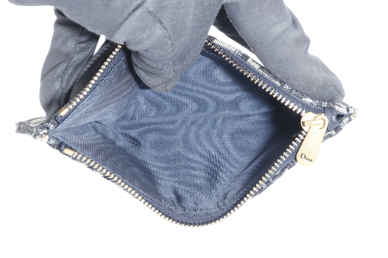CHRISTIAN DIOR LONG SADDLE WALLET WITH CHAIN BLUE OBLIQUE LEATHER TRIMS GOLD HARDWARE WITH DUST COVER, STRAPS AND BOX