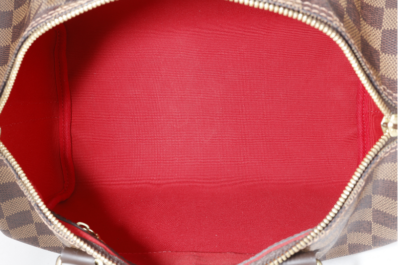 LOUIS VUITTON SPEEDY 30 DAMIER EBENE CANVAS GOLD HARDWARE WITH STRAPS, LOCK & KEYS AND DUST COVER