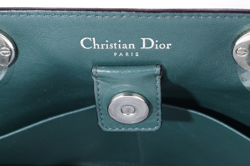 CHRISTIAN DIOR DIORISSIMO TOTE MEDIUM TRICOLOR BLUE-BLACK-GREEN SILVER HARDWARE (09-MA-0175) WITH STRAPS