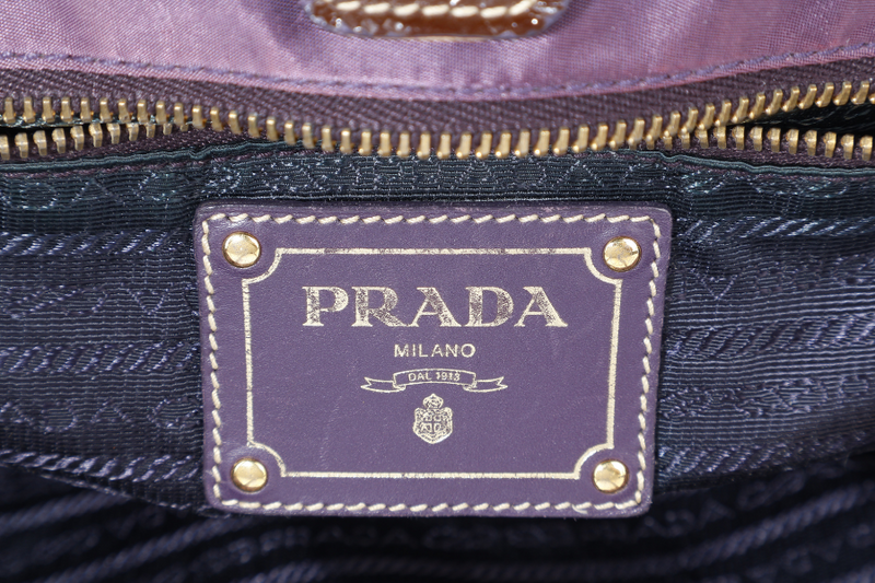 PRADA TESSUTO LOGO TOTE (BS6400) PURPLE NYLON JACQUARD GOLD HARDWARE NO DUST COVER