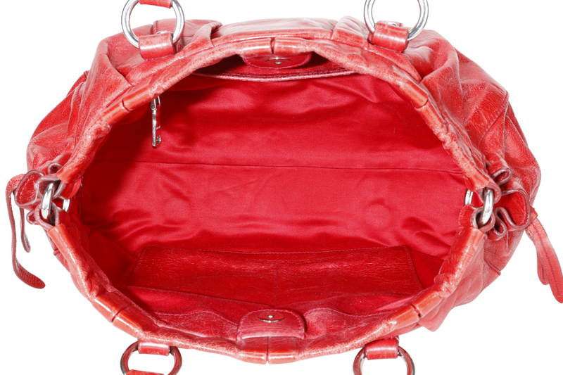 MIU MIU BAULETTO VITELLO LUX ROSSO RED LEATHER SILVER HARDWARE WITH STRAPS AND DUST COVER