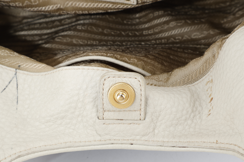 PRADA BLUE DENIM TOTE BAG WHITE LEATHER GOLD HARDWARE NO DUST COVER
