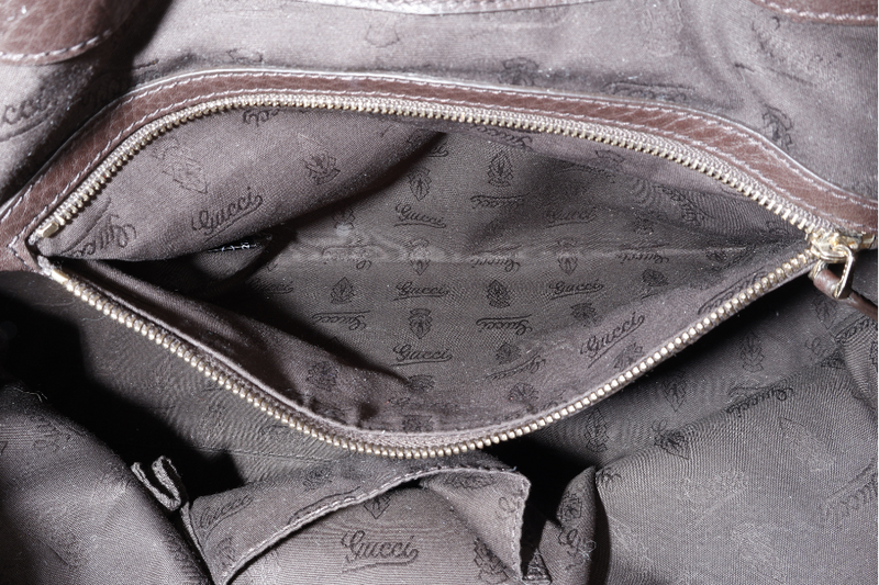 GUCCI HOBO BAG DARK BROWN LEATHER GOLD HARDWARE WITH DUST COVER