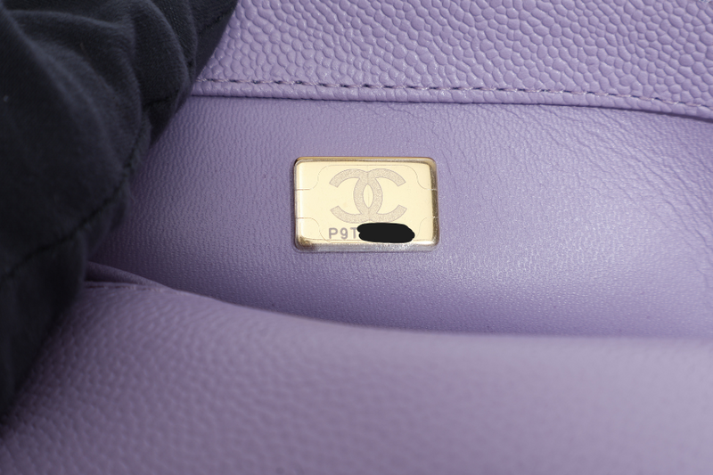 CHANEL MINI SWEETHEART RECTANGLE FLAP BAG (P9TExxxx) LIGHT PURPLE CAVIAR GOLD HARDWARE WITH DUST COVER AND BOX