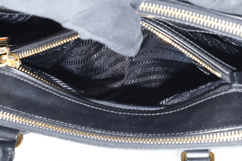 PRADA BLACK GALLERIA SMALL SAFFIANO LEATHER GOLD HARDWARE WITH STRAPS NO DUST COVER