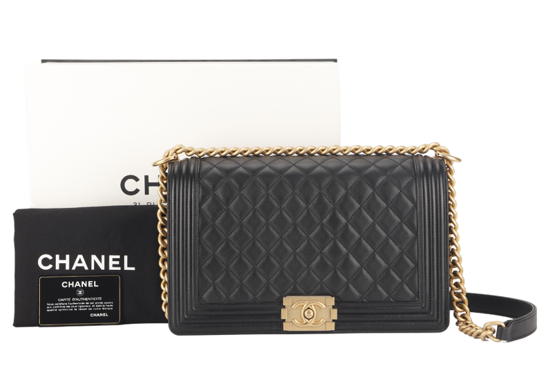 CHANEL LEBOY MEDIUM (2793xxxx) BLACK LAMBSKIN GOLD HARDWARE WITH DUST COVER AND BOX