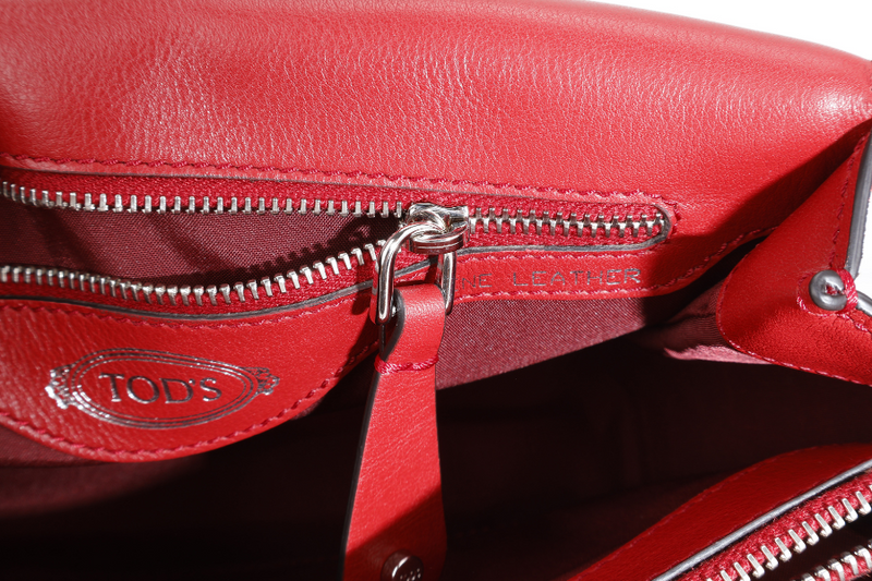 TODS AMU PATTINA TRACOLLA MINI RED SUEDE SHOULDER BAG SILVER HARDWARE WITH STRAPS AND DUST COVER